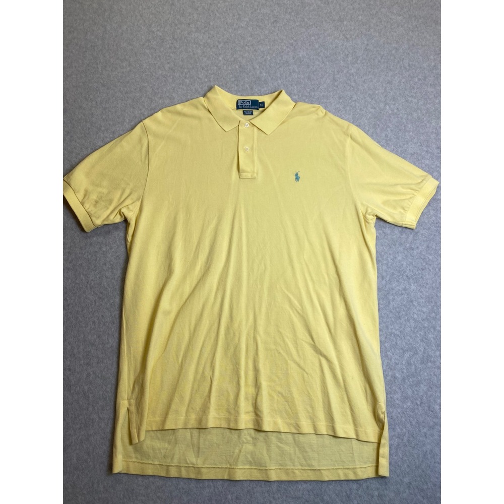 Polo Ralph Lauren Mens XL Yellow Short Sleeve Pique Polo Shirt Turquoise Pony